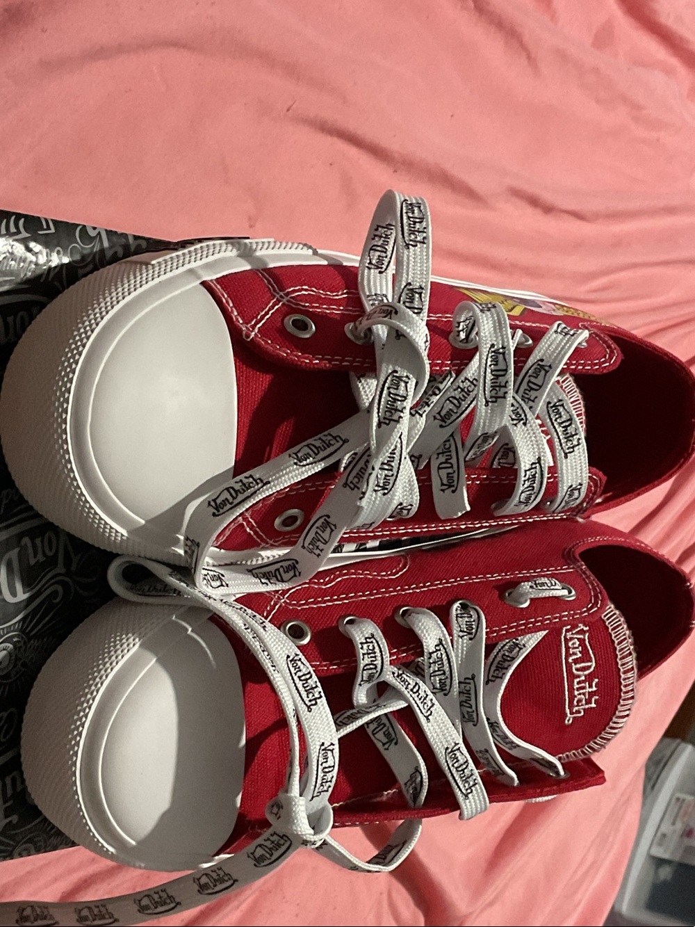 Von Dutch Men Red Canvas Low-Top Sneakers with Branded Laces Brand new.